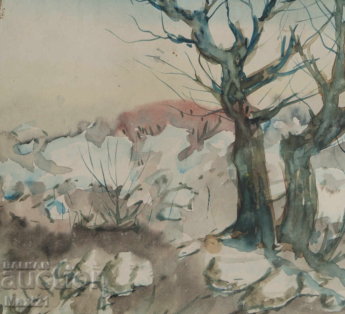 Livrarea Pictură veche acuarelă peisaj natural