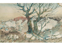 Old watercolor painting, natural landscape