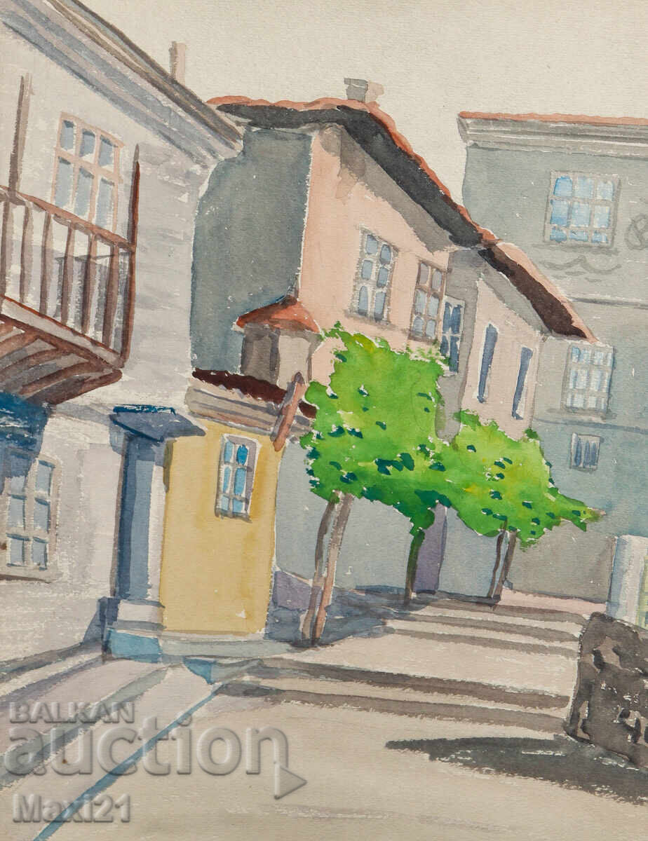 Painting watercolor cityscape