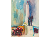 Ακουαρέλα ζωγραφική αστικού τοπίου μνημείο