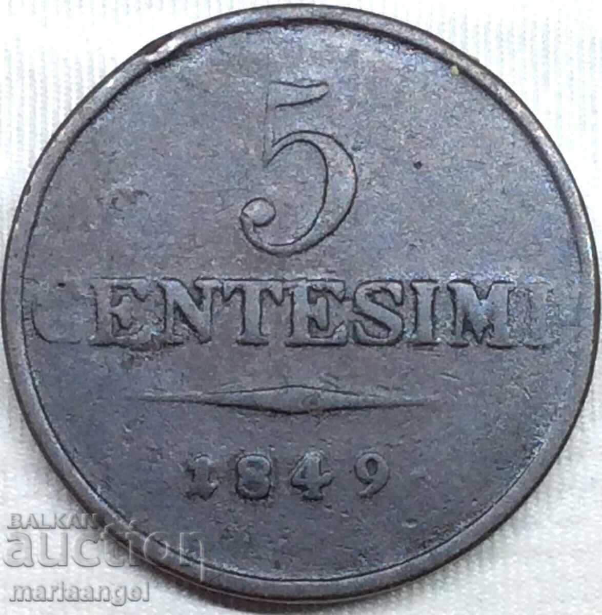 Lombardy Venice 5 centesimi 1849 Italy M - Milan - rare with price 29.00 BGN | € 14.83