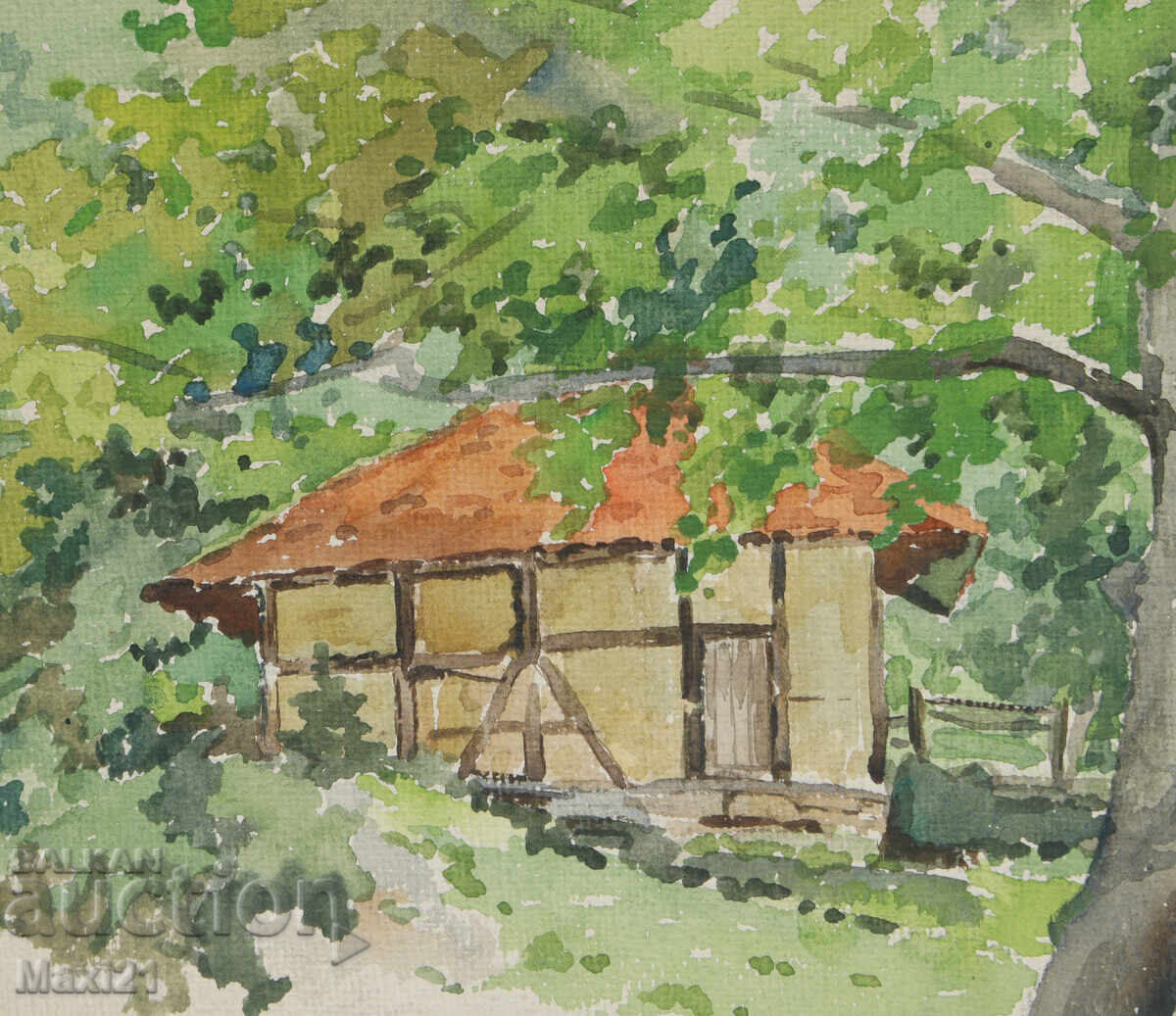 Παράδοση Ακουαρέλα ζωγραφιά αγροικία τοπίο