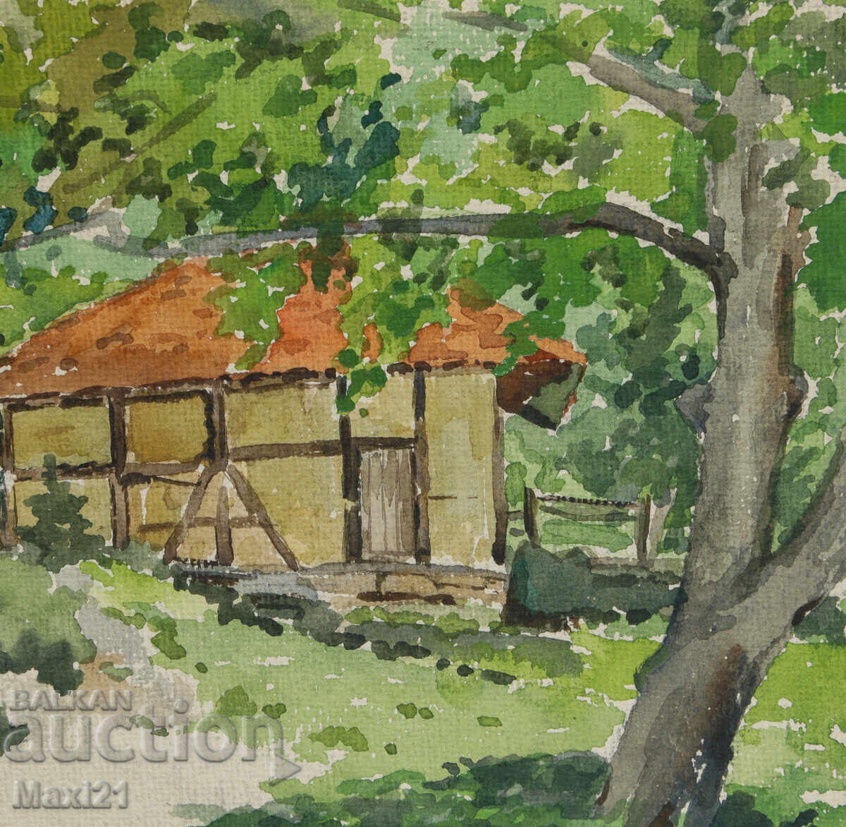 Ακουαρέλα ζωγραφιά αγροικία τοπίο - 5