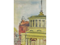 Картина акварел градски пейзаж