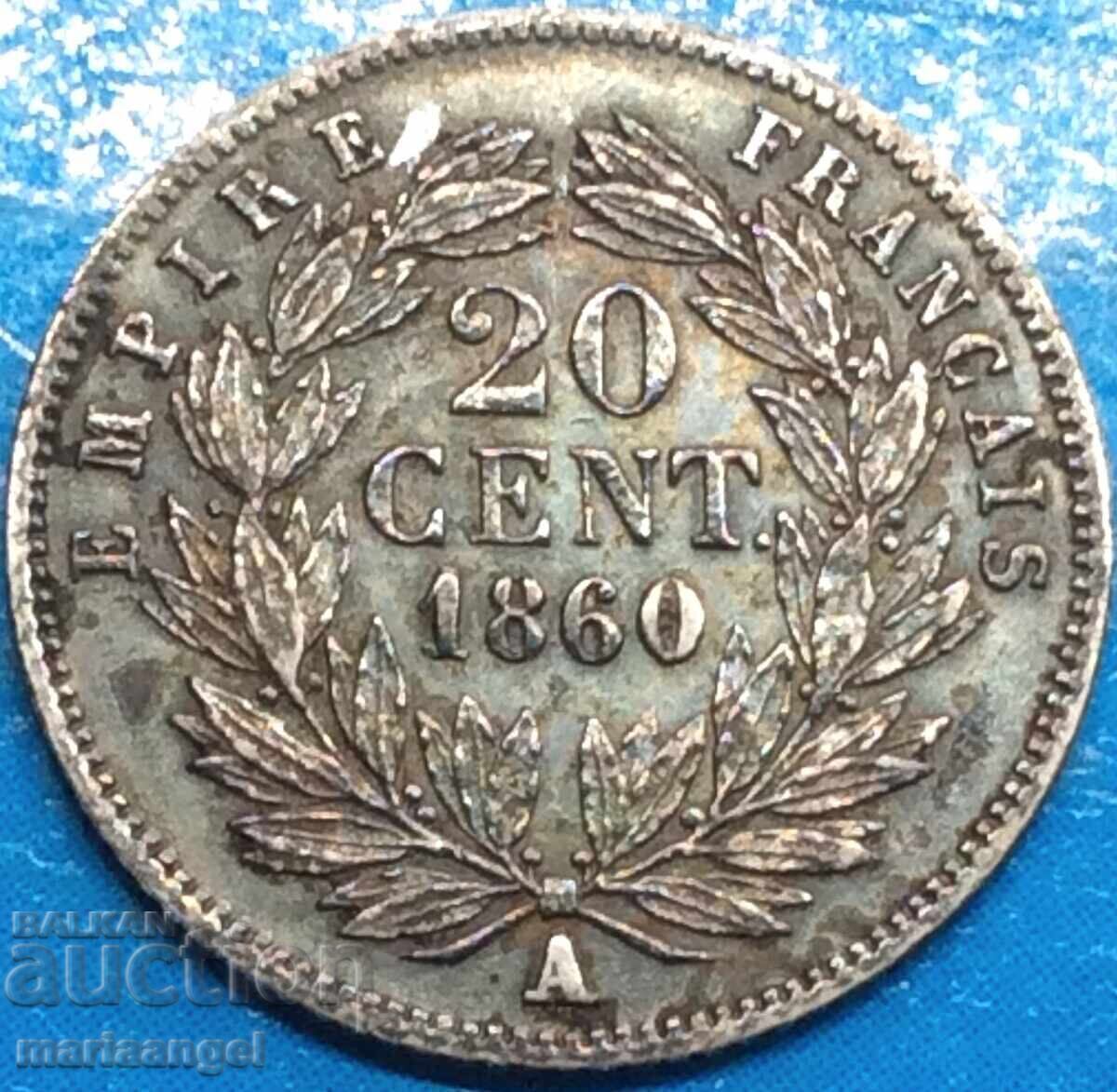 Auction  20 centimes 1860 France A-Paris Napoleon III silver