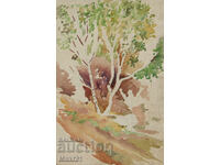 Παλιός πίνακας ακουαρέλας φυσικού τοπίου