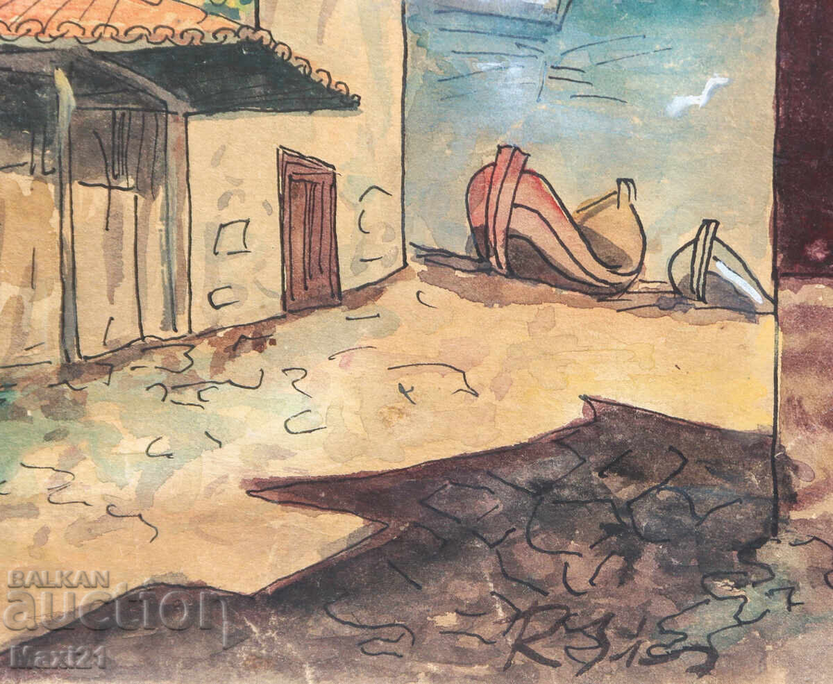 Ακουαρέλα θαλασσογραφία με αναγεννησιακά σπίτια - 6