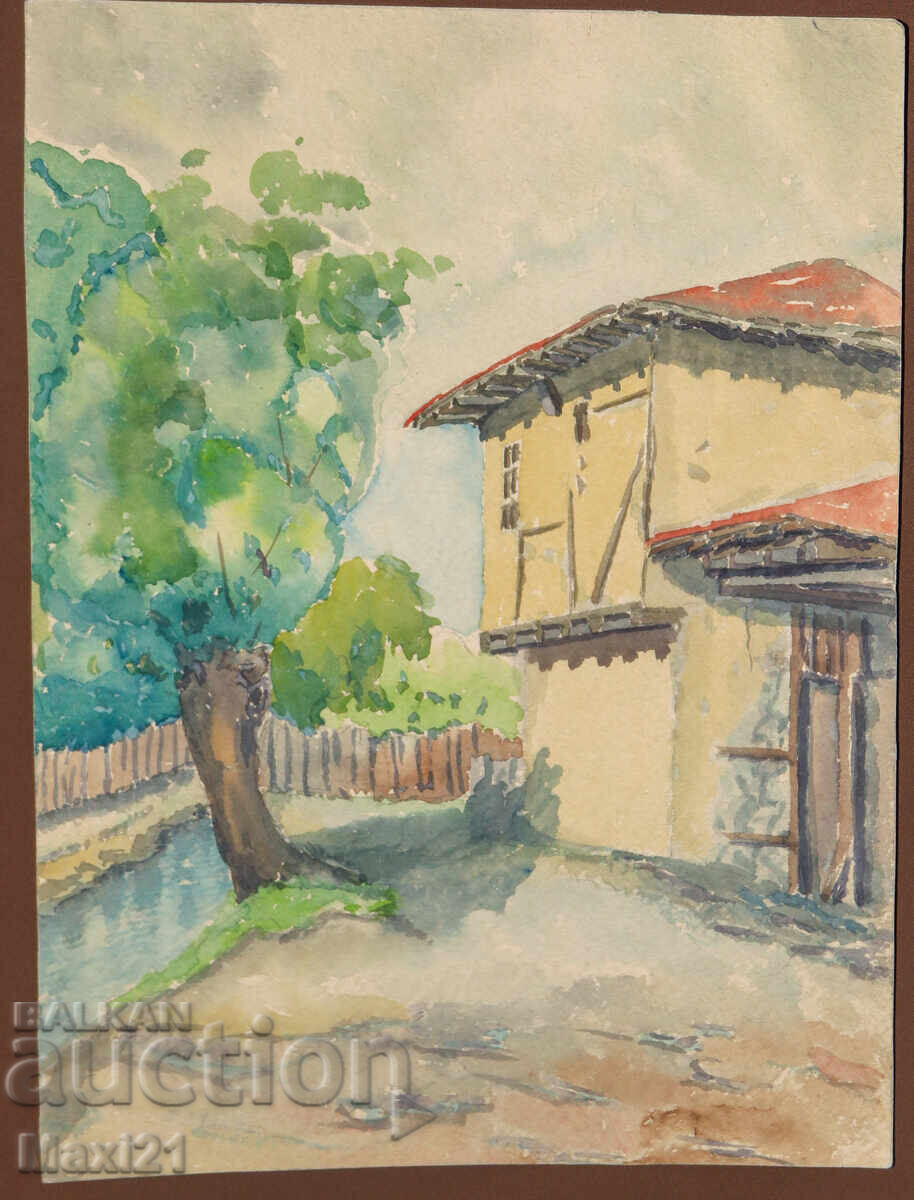 Ακουαρέλα ζωγραφιά, αγροτικό τοπίο, αγροτικό σπίτι με τιμή 150.00 BGN | € 76.69
