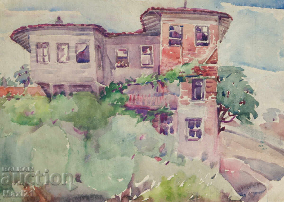 Παλιά αστικό τοπίο ζωγραφικής με ακουαρέλα - 5