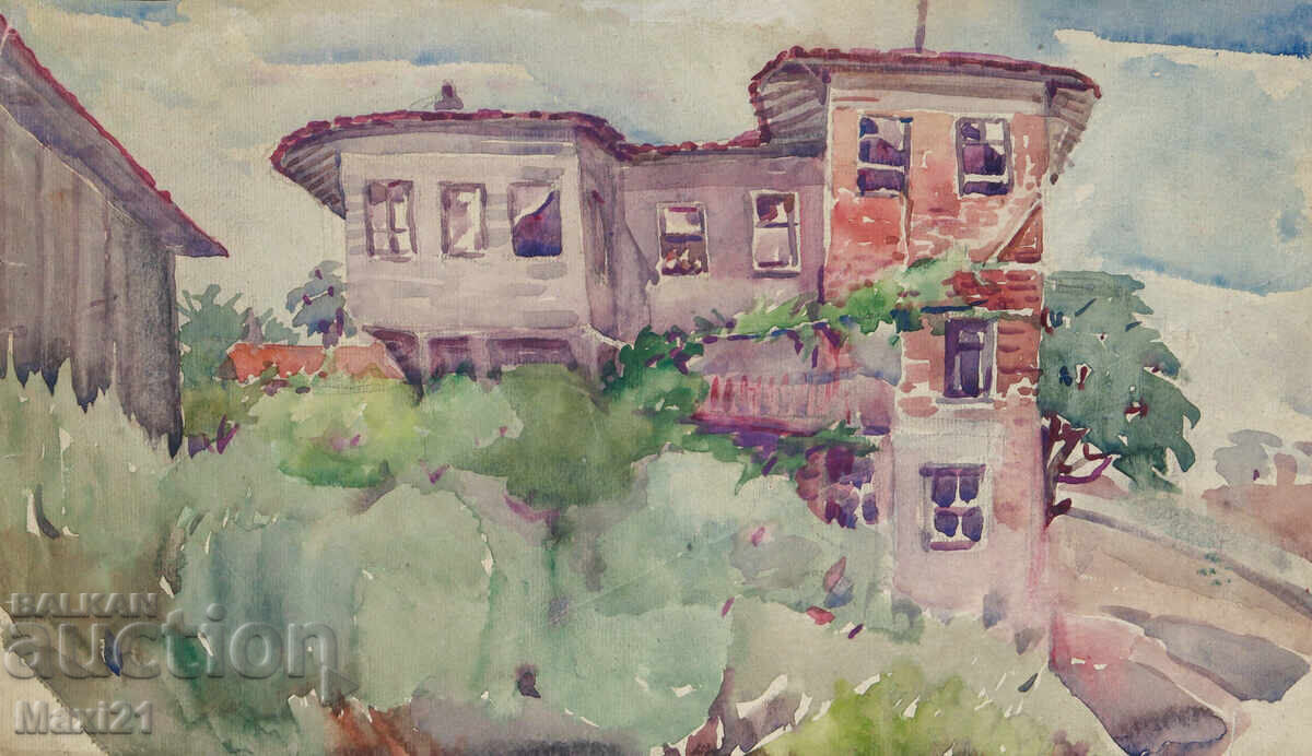 Παλιά αστικό τοπίο ζωγραφικής με ακουαρέλα