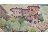 Old watercolor painting cityscape