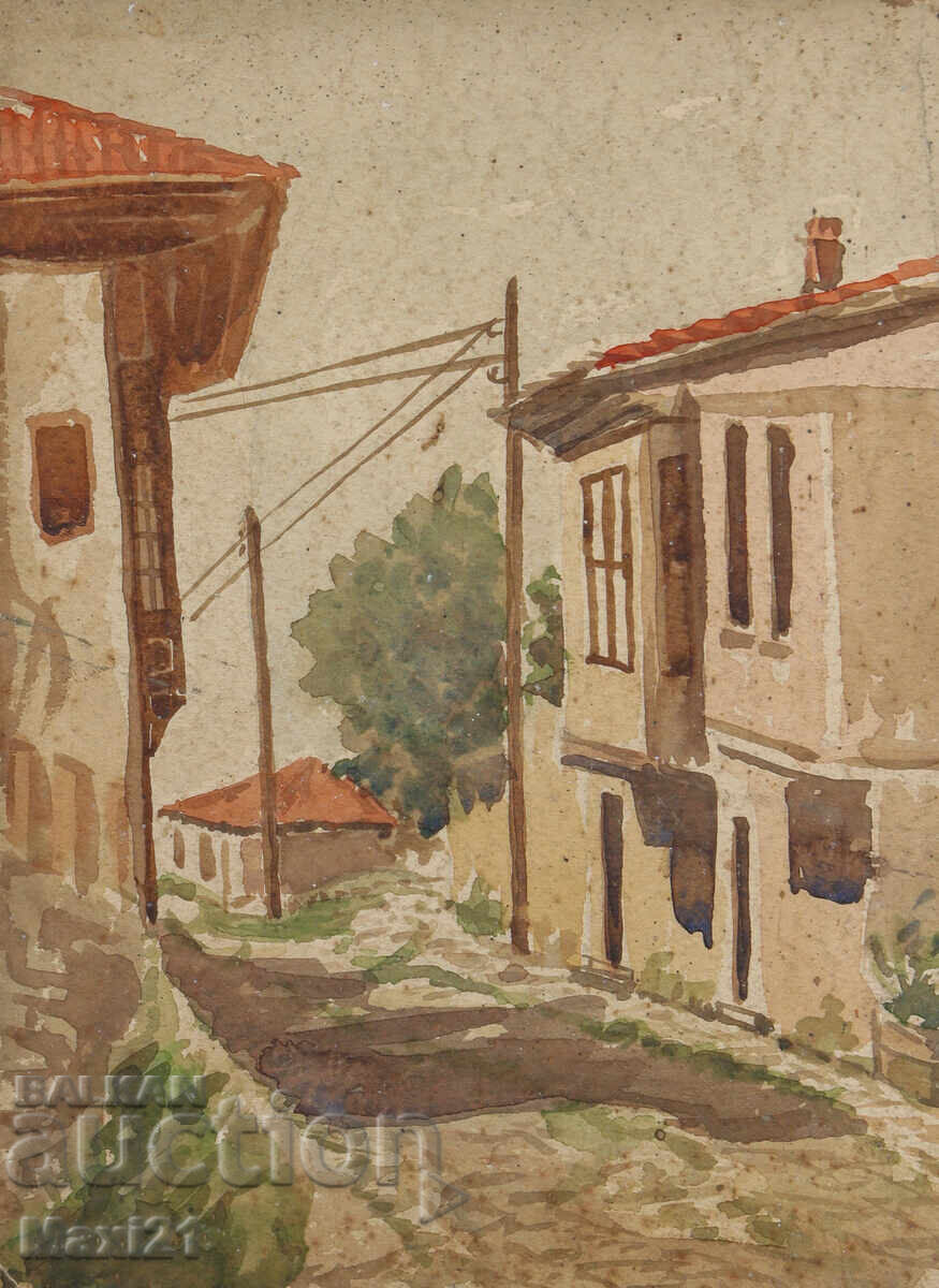 Auction Old watercolor painting cityscape Auction Old watercolor painting cityscape