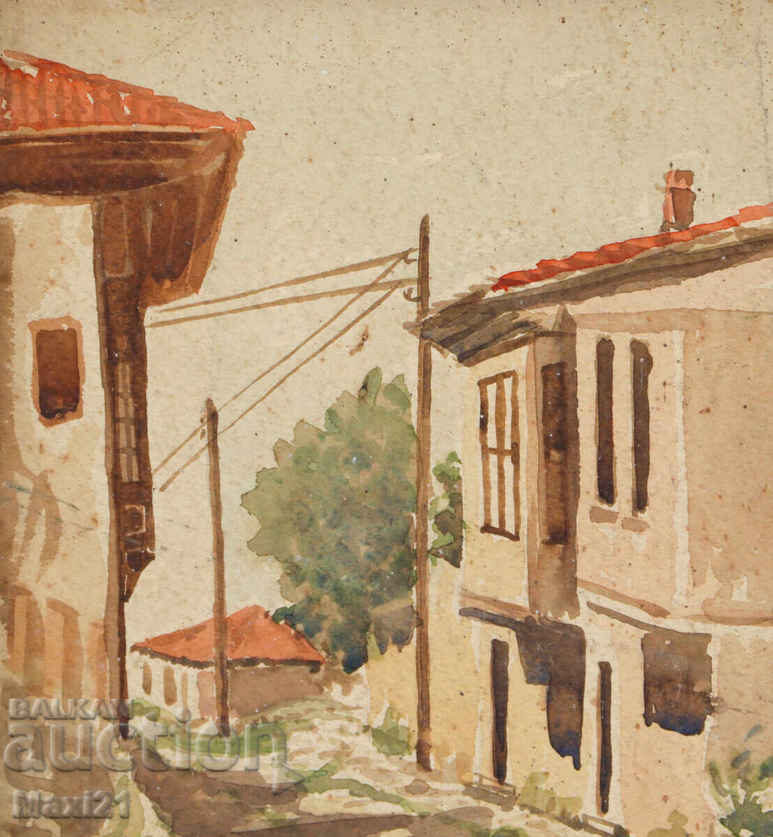 Delivery of Old watercolor painting cityscape Delivery of Old watercolor painting cityscape