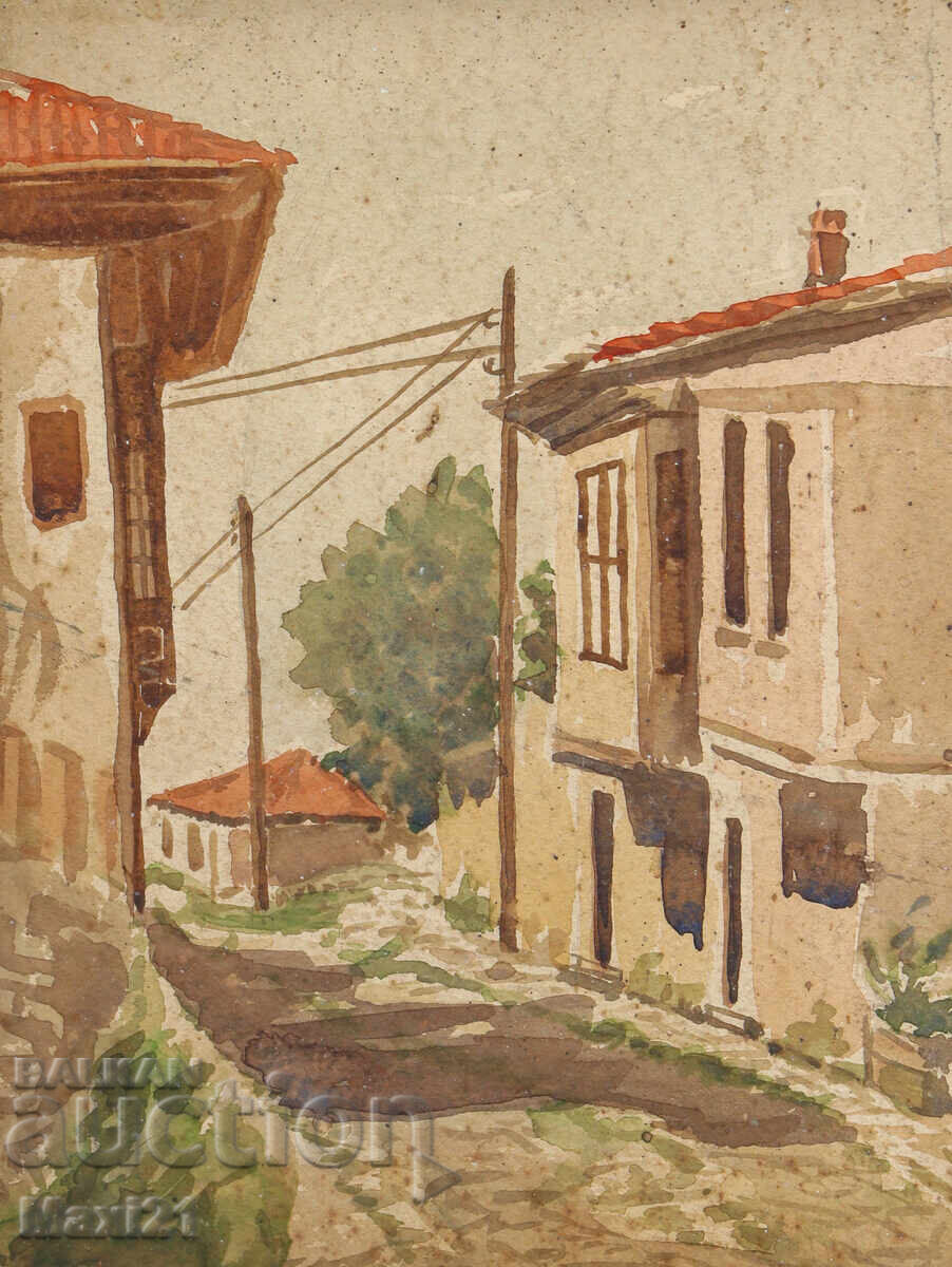 Old watercolor painting cityscape Old watercolor painting cityscape