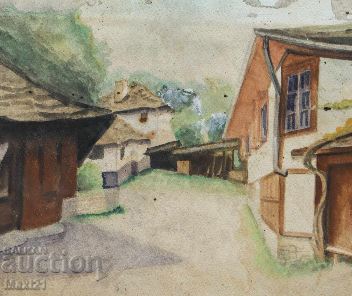Delivery of Old watercolor painting, rural landscape