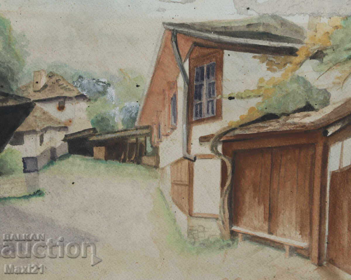 Old watercolor painting, rural landscape - 5