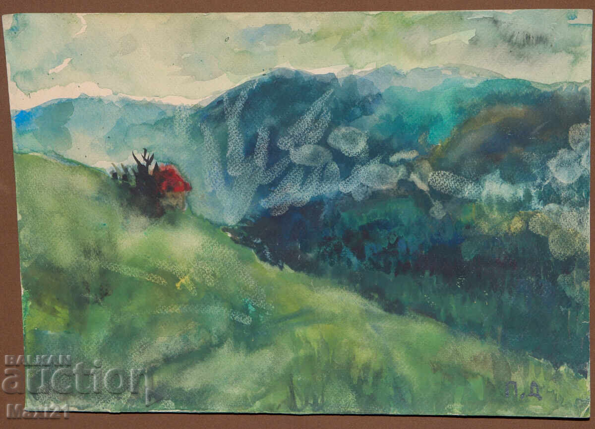 Watercolor painting mountain landscape with price 140.00 BGN | € 71.58