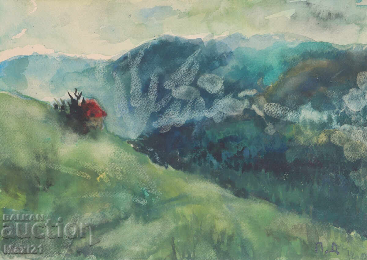 Auction  Watercolor painting mountain landscape