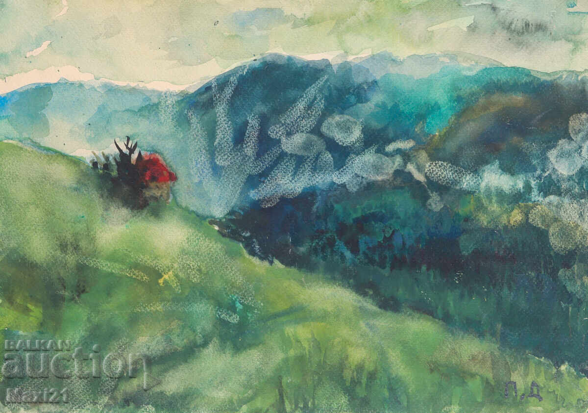 Watercolor painting mountain landscape