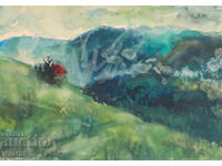 Watercolor painting mountain landscape