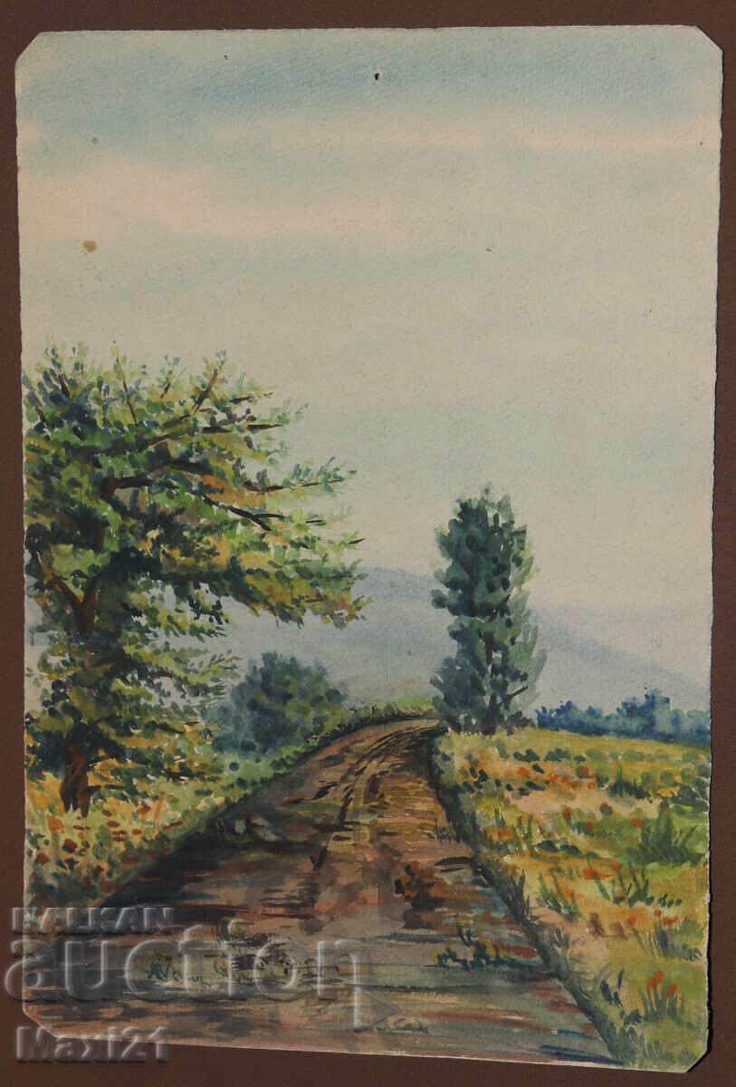 Watercolor painting landscape forest path with price 120.00 BGN | € 61.36