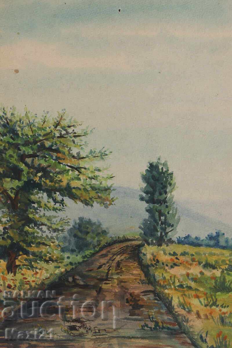 Auction  Watercolor painting landscape forest path