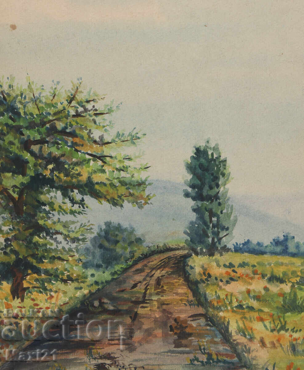 Watercolor painting landscape forest path - 5