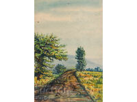 Watercolor painting landscape forest path