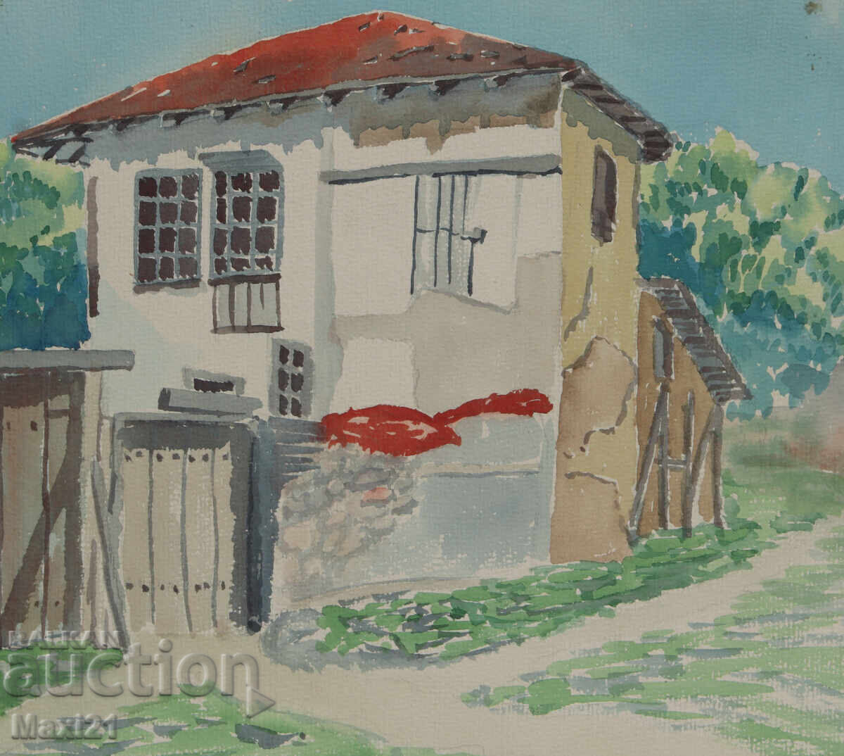 Παράδοση Ακουαρέλα τοπίο σπίτι