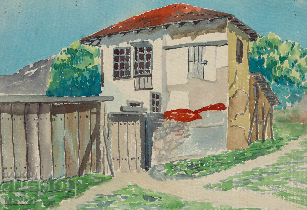 Ακουαρέλα τοπίο σπίτι