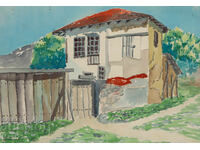 Картина акварел пейзаж къща