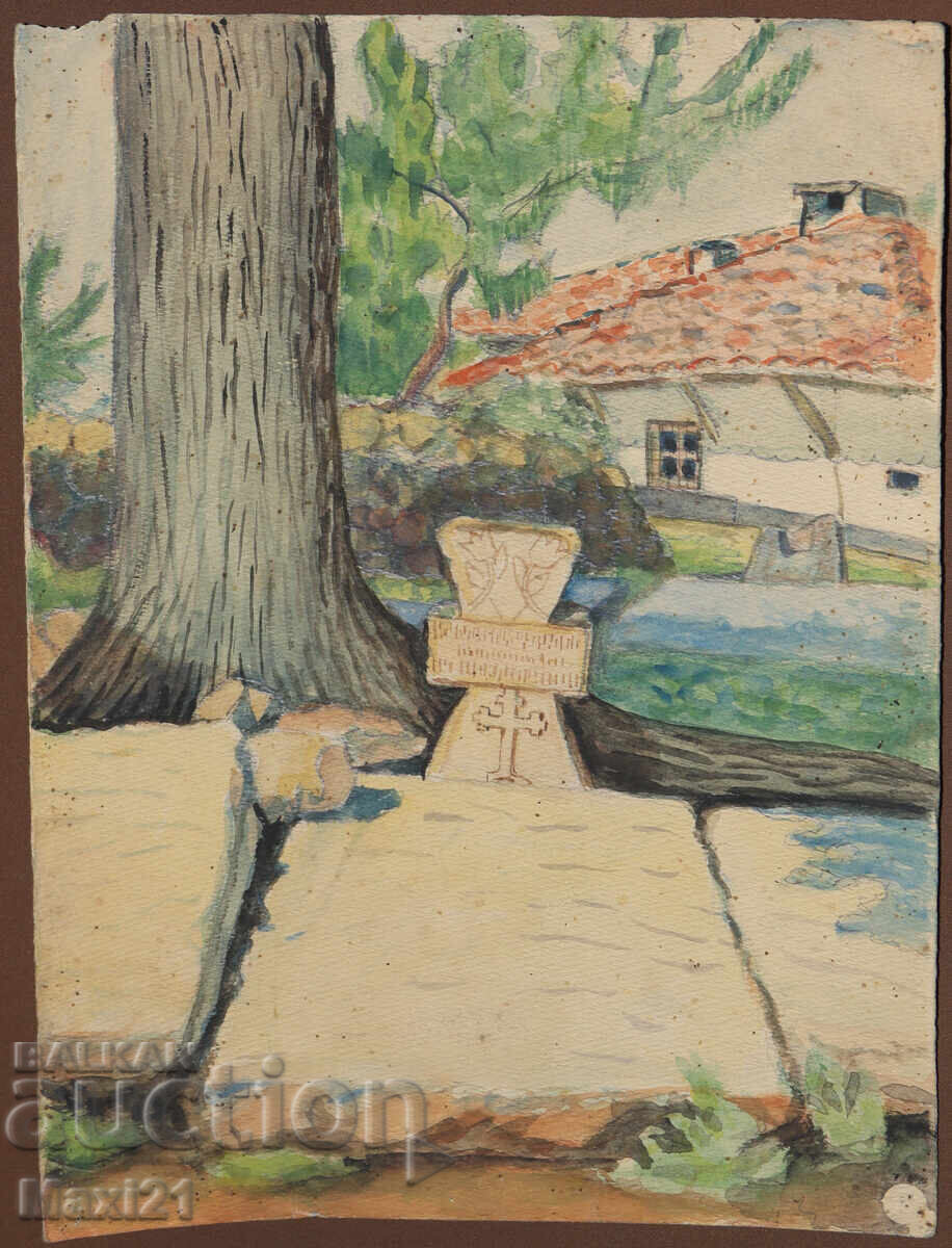 Ακουαρέλα τοπίο με τάφο με τιμή 140.00 BGN | € 71.58