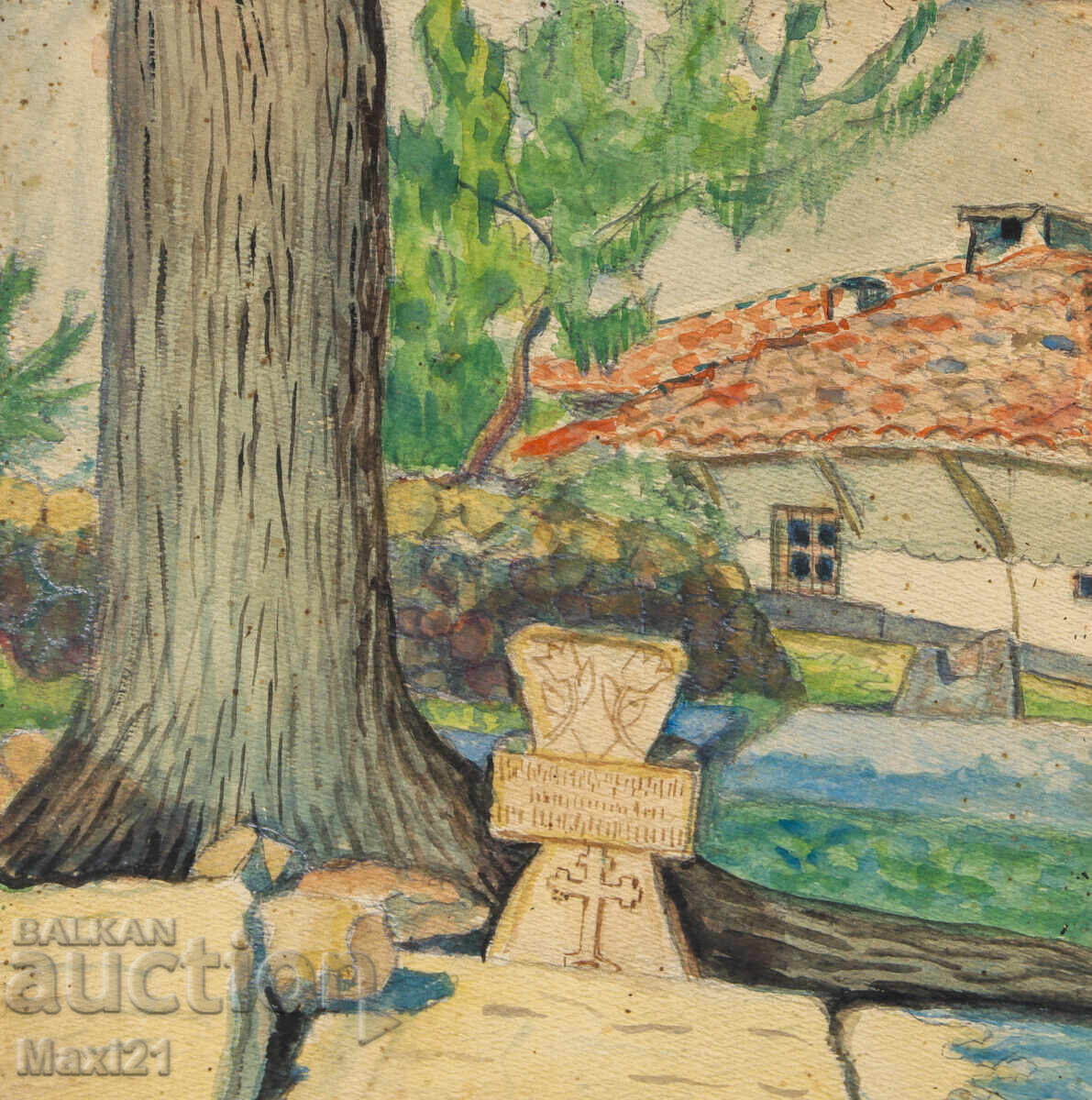 Παράδοση Ακουαρέλα τοπίο με τάφο