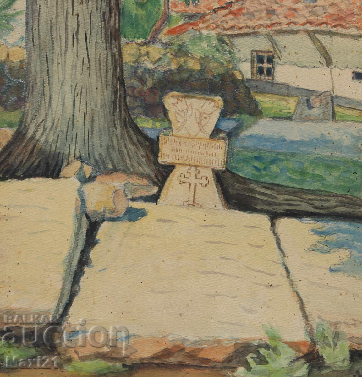 Ακουαρέλα τοπίο με τάφο - 5