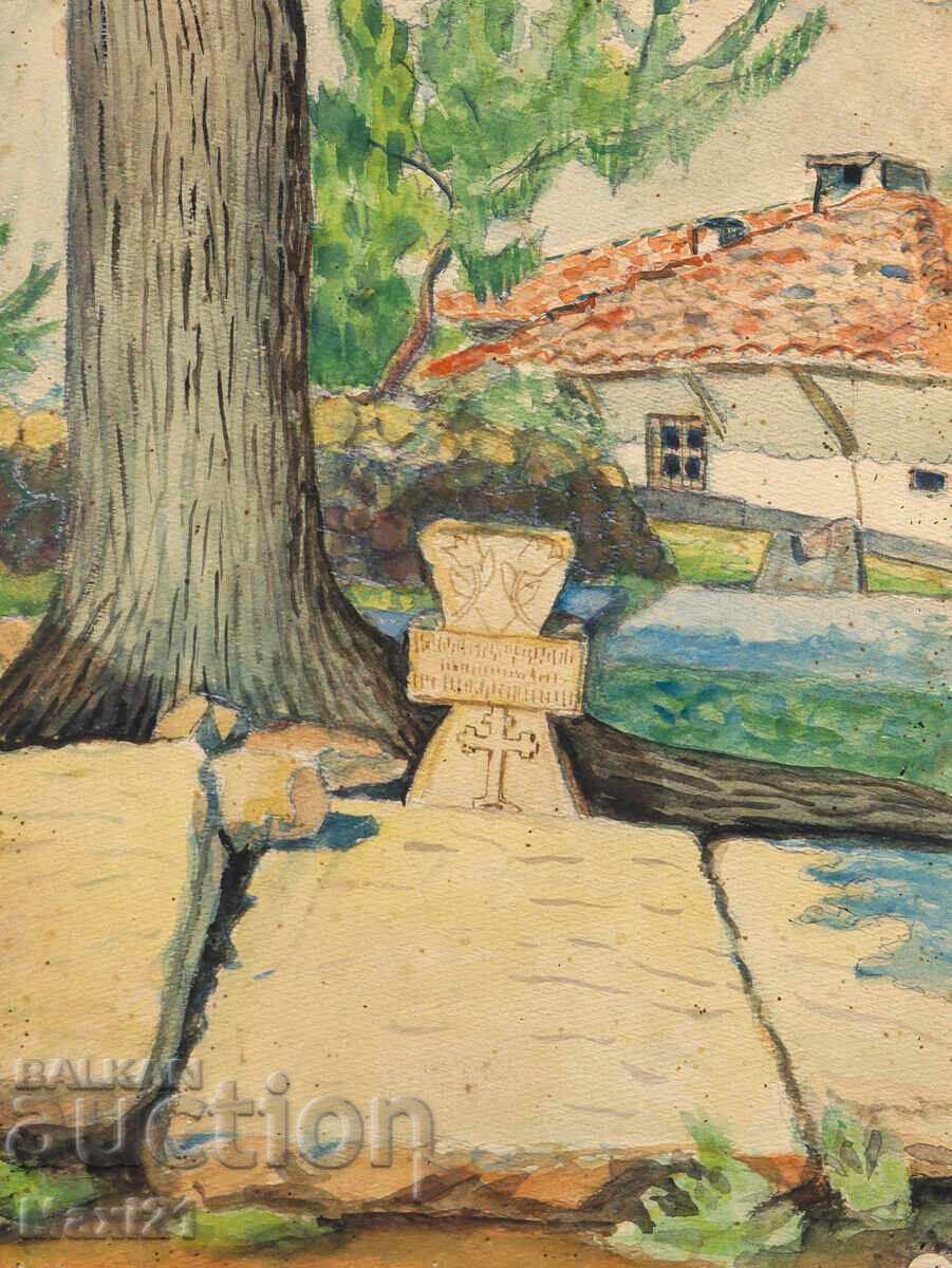 Ακουαρέλα τοπίο με τάφο