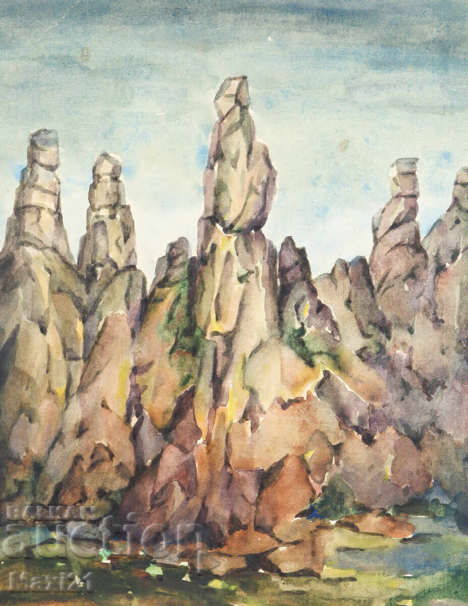 Ακουαρέλα τοπίο με βράχους με τιμή 140.00 BGN | € 71.58