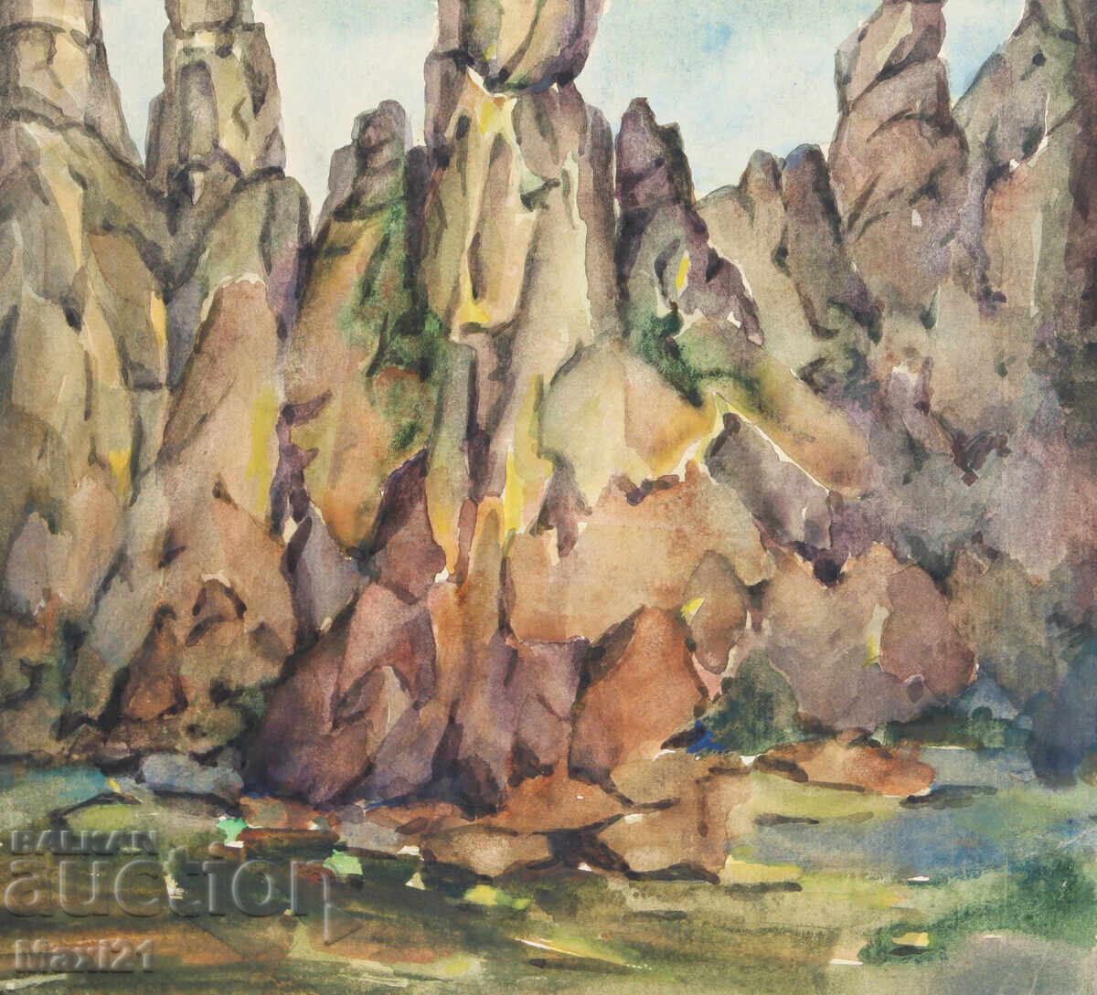 Παράδοση Ακουαρέλα τοπίο με βράχους