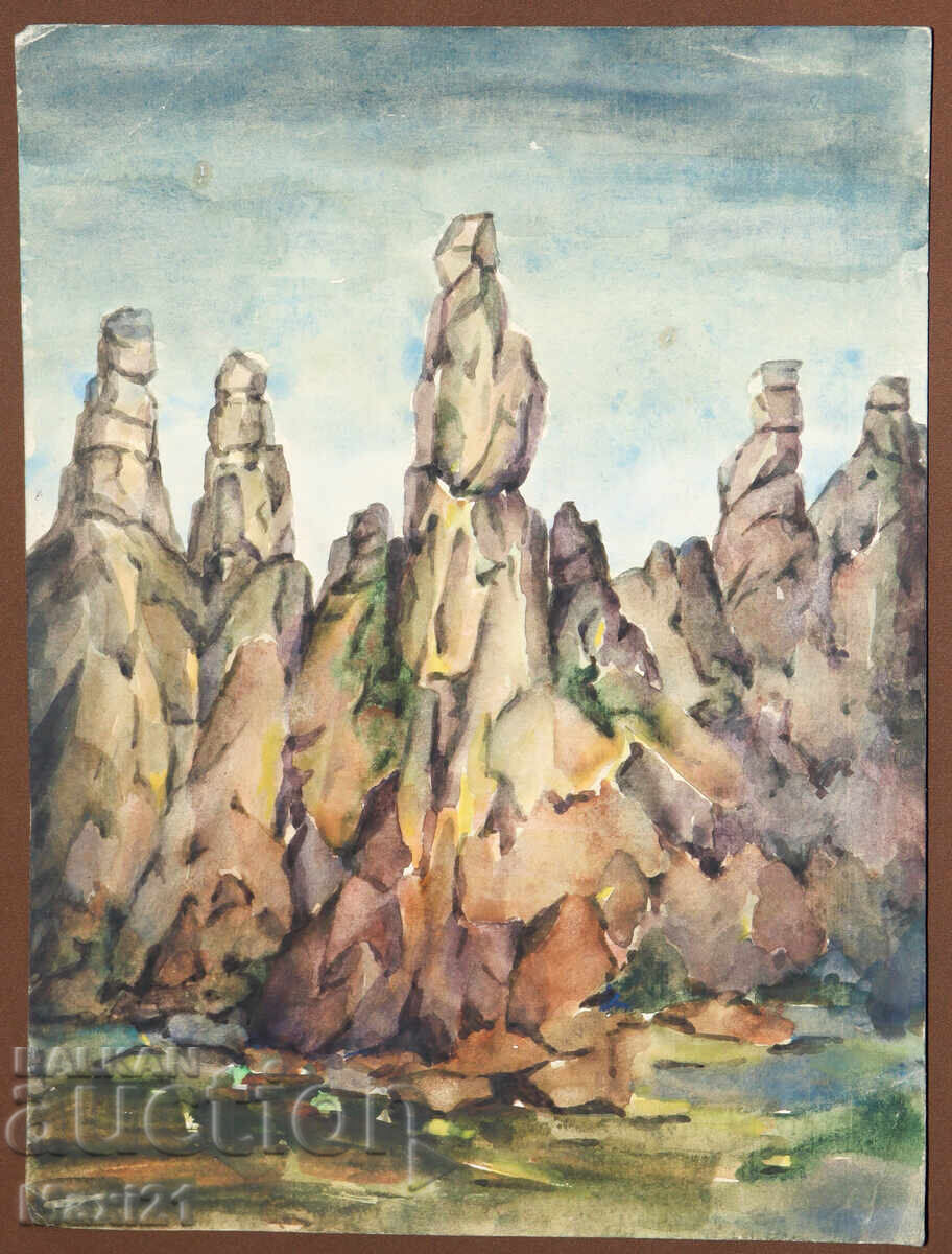 Ακουαρέλα τοπίο με βράχους - 6