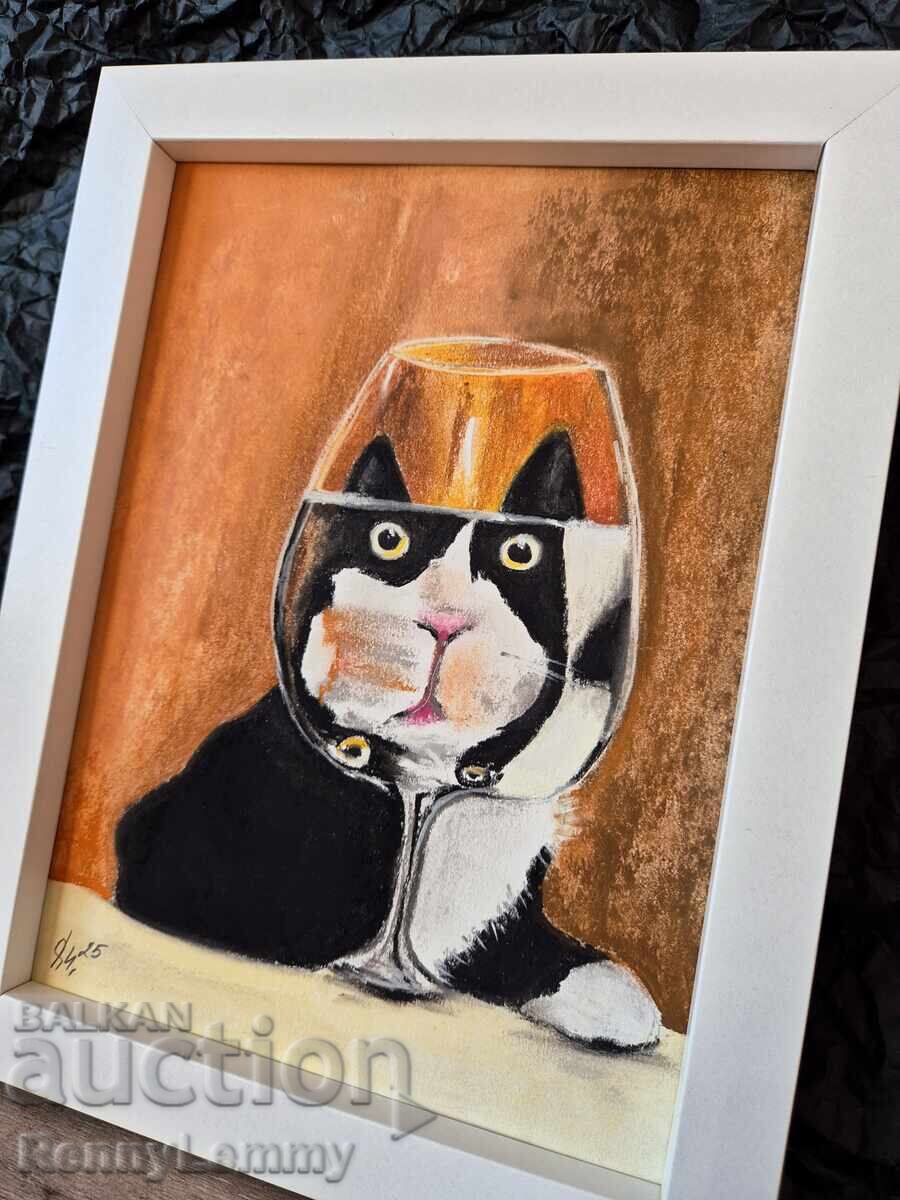 Licitație Pisică amuzantă, pictură pastel Licitație Pisică amuzantă, pictură pastel