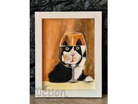 Funny cat, pastel painting