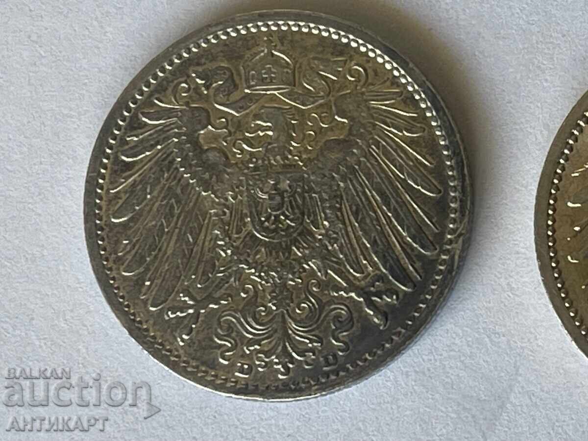 Germany 2 silver coins 1 mark 1907 and 1914 silver - 5 Germany 2 silver coins 1 mark 1907 and 1914 silver - 5