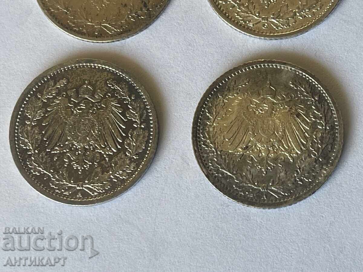 Delivery of Germany 4 pieces silver coin 1/2 mark 1907,11,15,18 Delivery of Germany 4 pieces silver coin 1/2 mark 1907,11,15,18