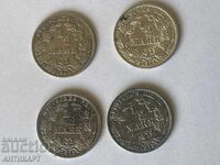 Germany 4 pieces silver coin 1/2 mark 1907,11,15,18