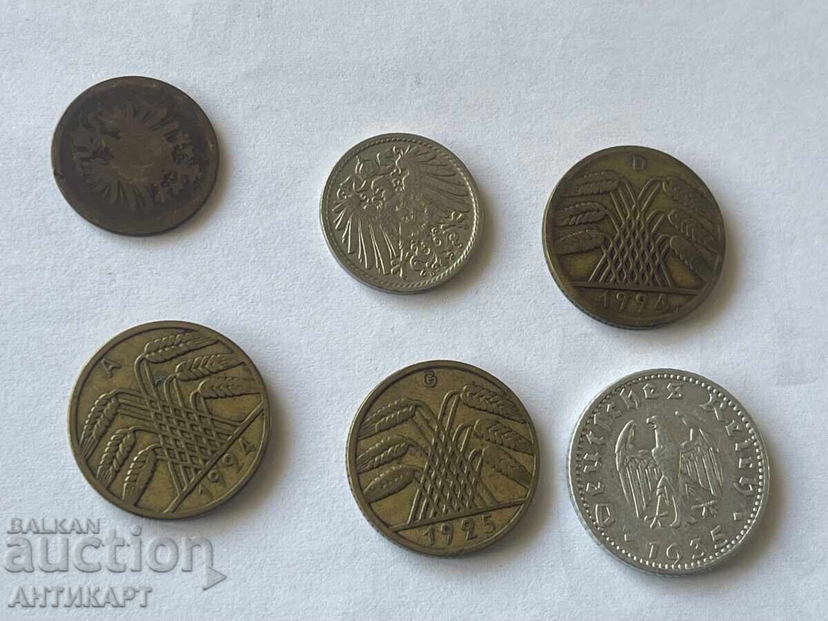 Germania 6 bucăți monede vechi pfennig 1, 5, 10 și 50 1875-1935 cu preț 5.00 BGN | € 2.56