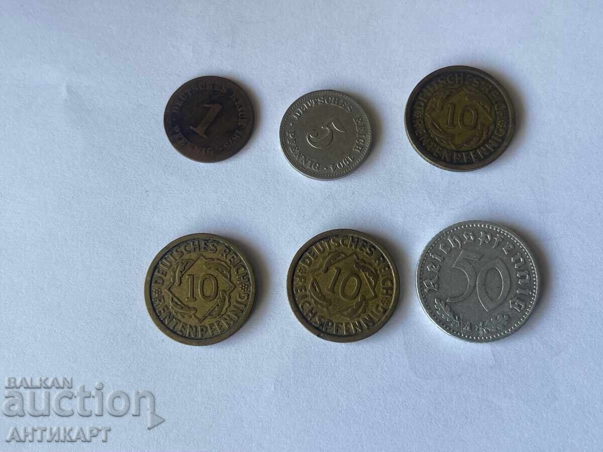 Germania 6 bucăți monede vechi pfennig 1, 5, 10 și 50 1875-1935