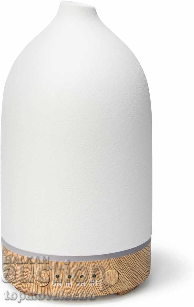 Κεραμικός αρωματικός διαχυτής, λευκός, υπερηχητικός, με χρονοδιακόπτη και φως