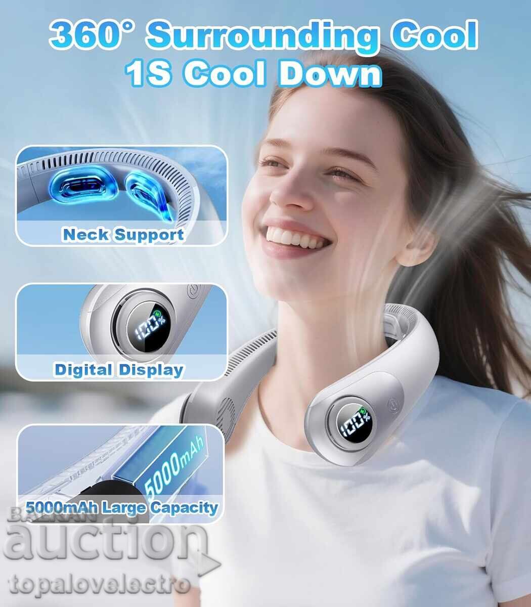 Portable USB Neck Fan, 5 Speeds, Gray Color with price 18.00 BGN | € 9.20