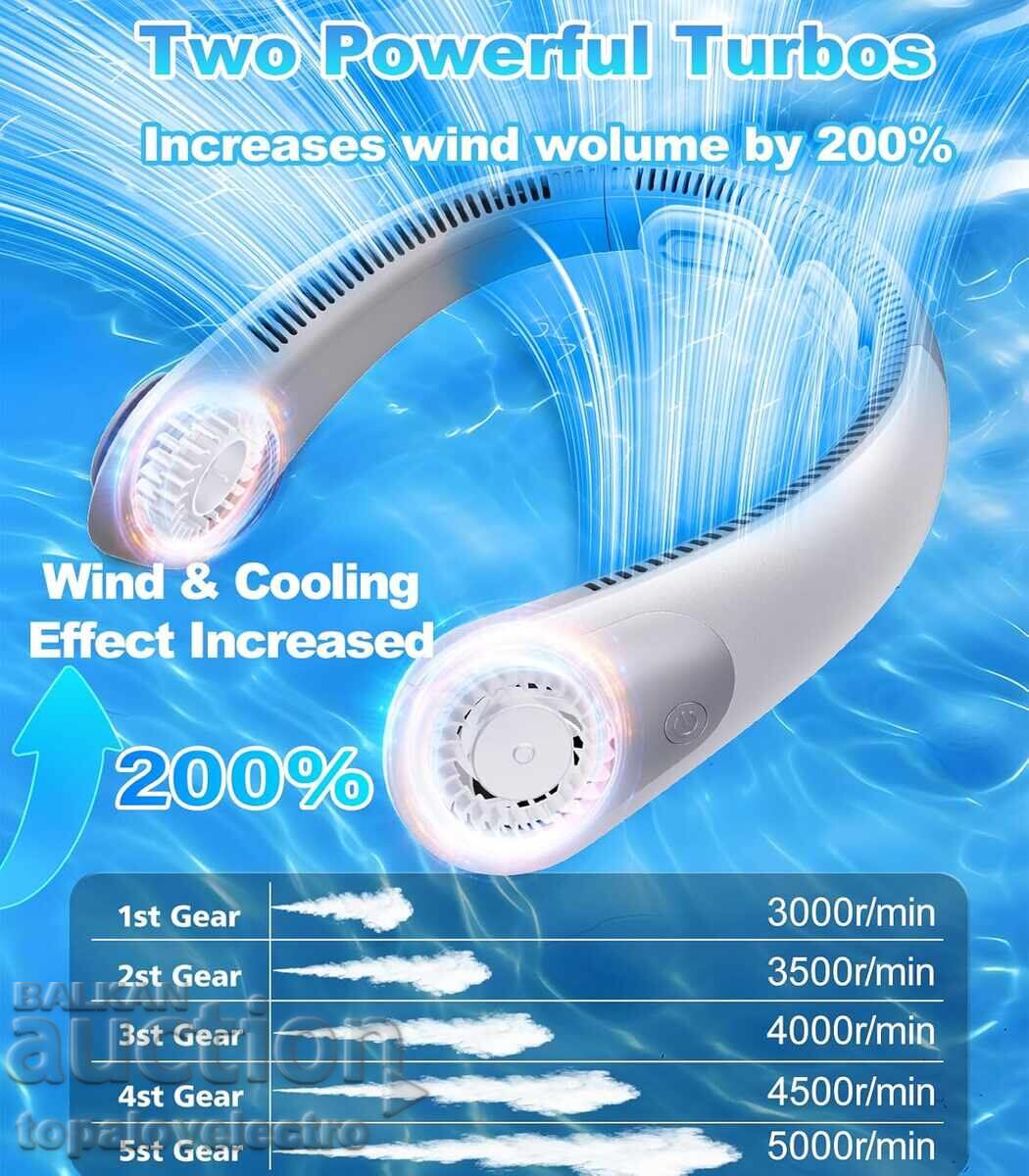 Auction  Portable USB Neck Fan, 5 Speeds, Gray Color