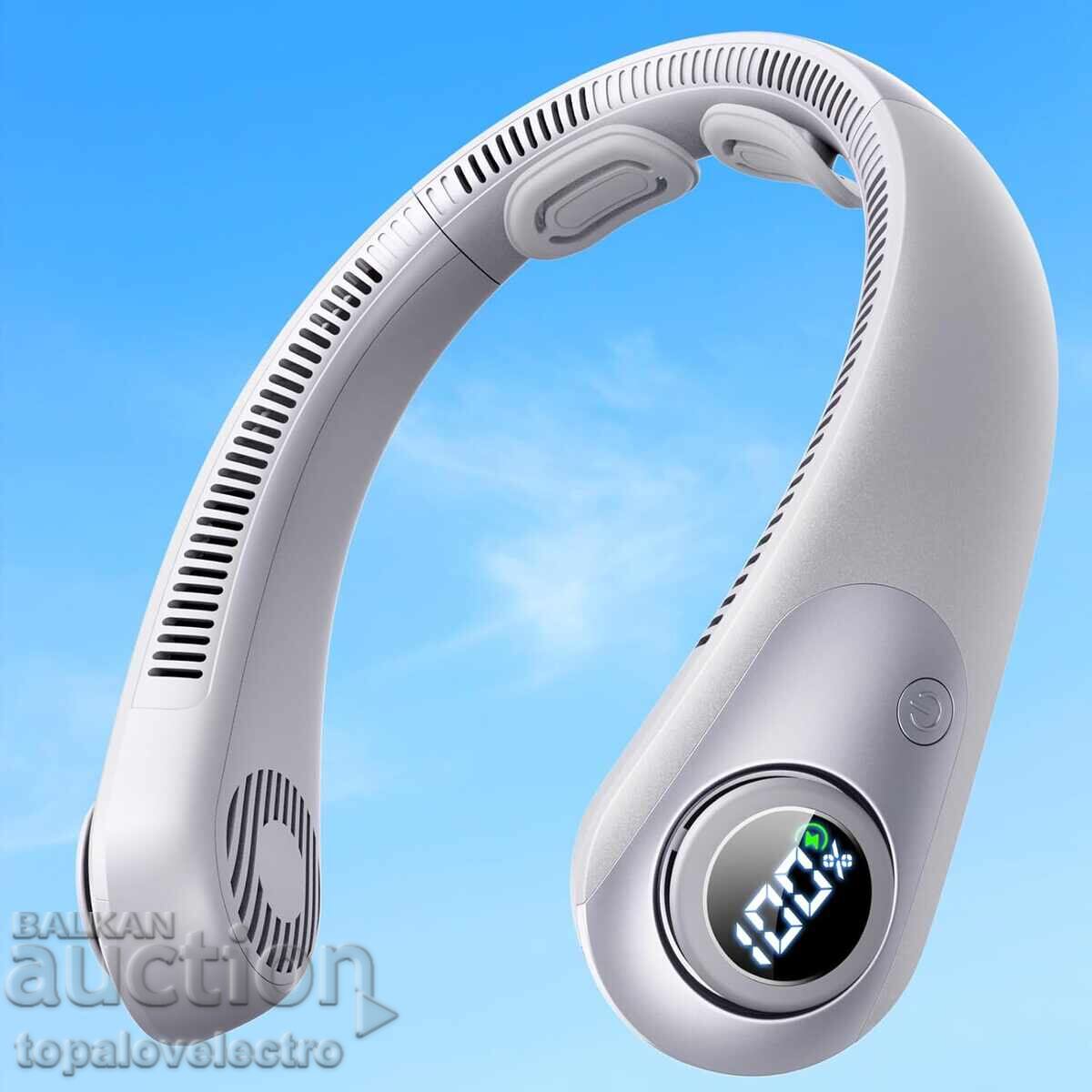 Portable USB Neck Fan, 5 Speeds, Gray Color