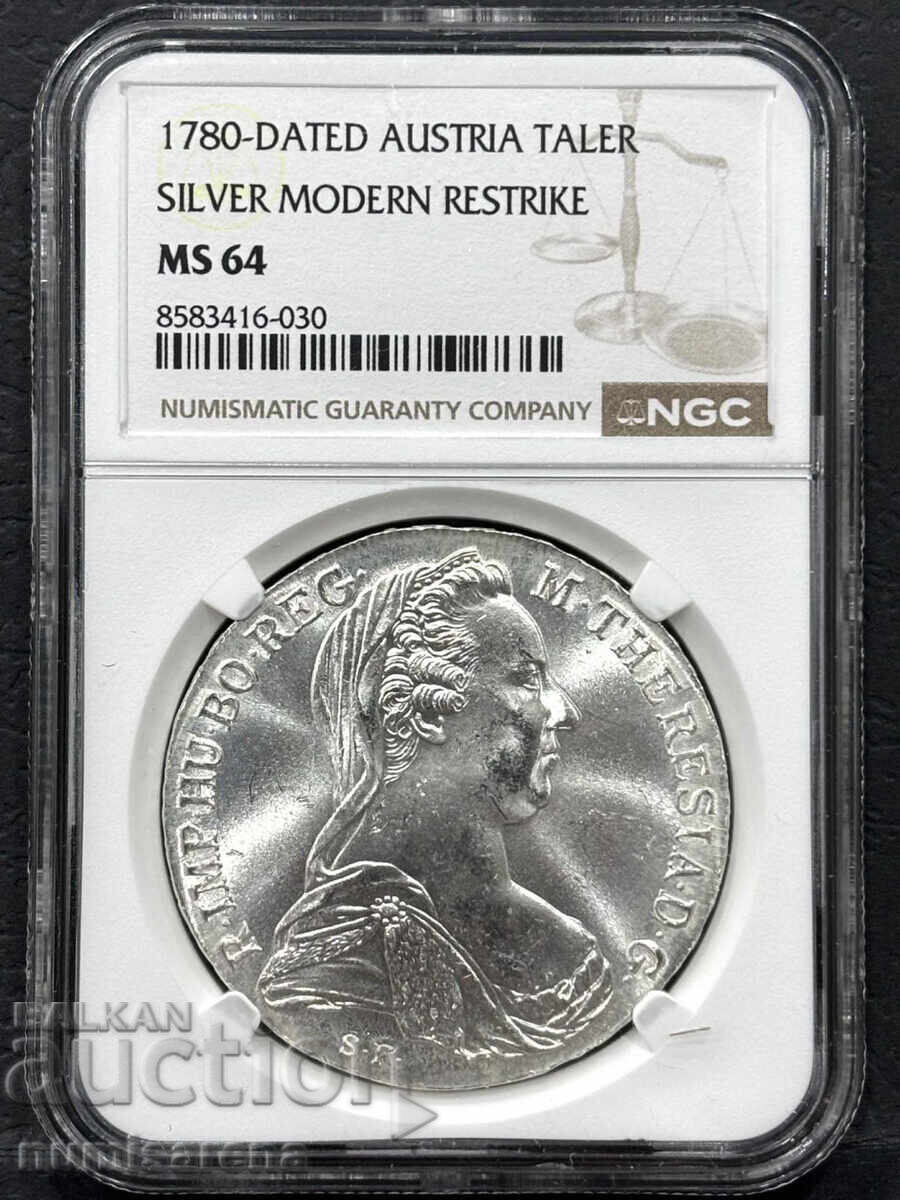 AUSTRIA 1 Taler Maria Theresa 1780 Restrike NGC MS 64